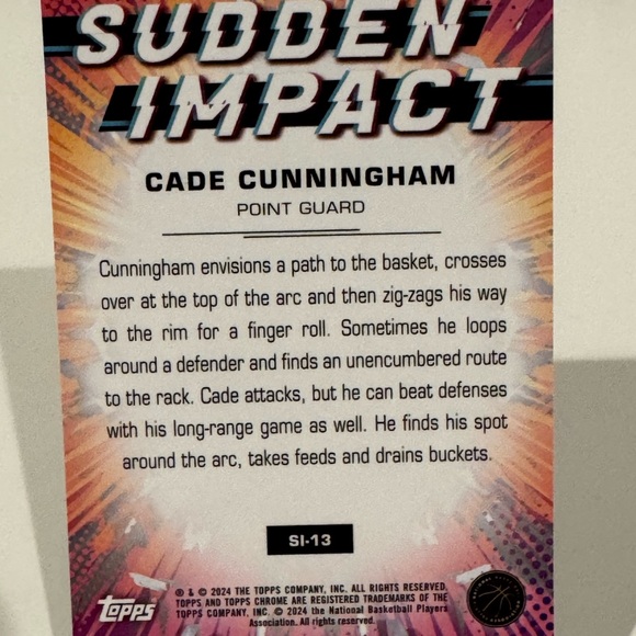2024 Cade Cunninghamgham Topps Chrome Sudden Impact Hologram - Picture 2 of 2